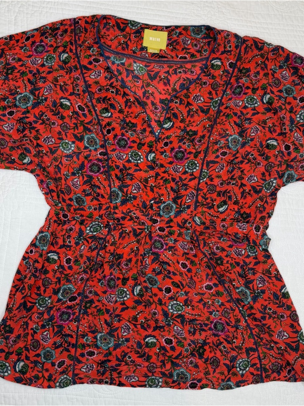 Maeve Anthropologie Top Sz M 100% Silk Maes Kimono Tie Back Blouse Floral - Picture 3 of 11
